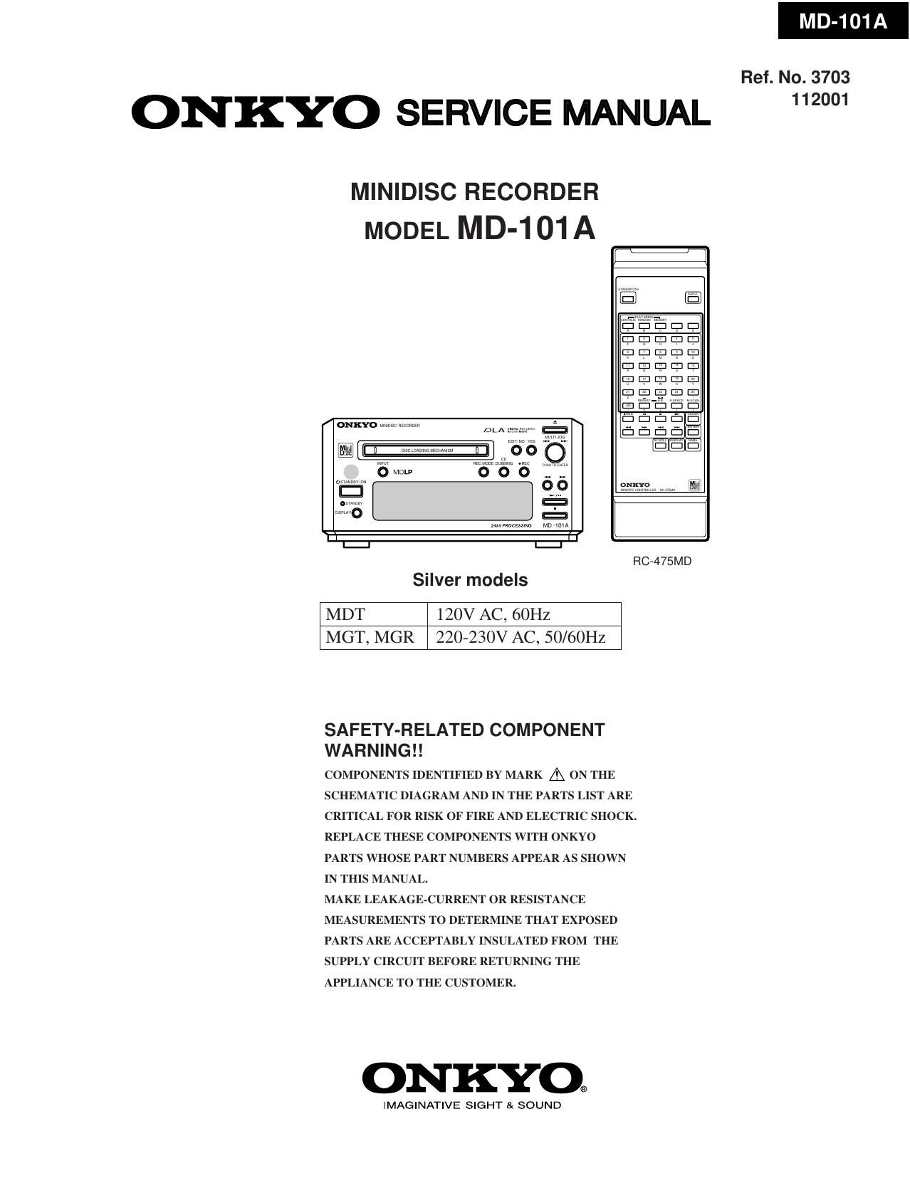 Onkyo MD 101 A Service Manual