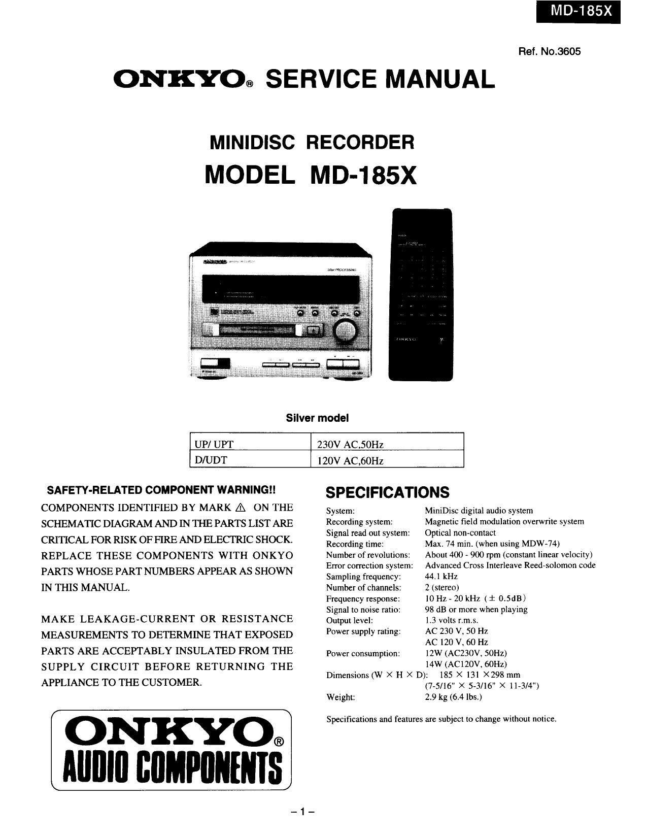 Onkyo MD 185 X Service Manual