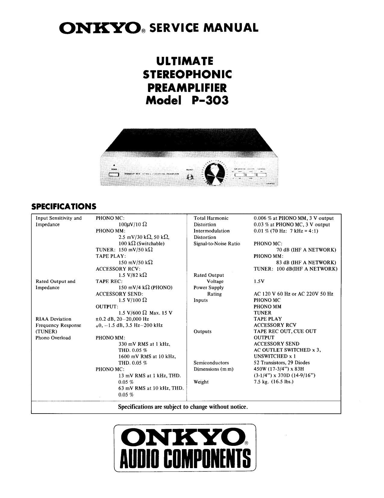 Onkyo P 303 Service Manual