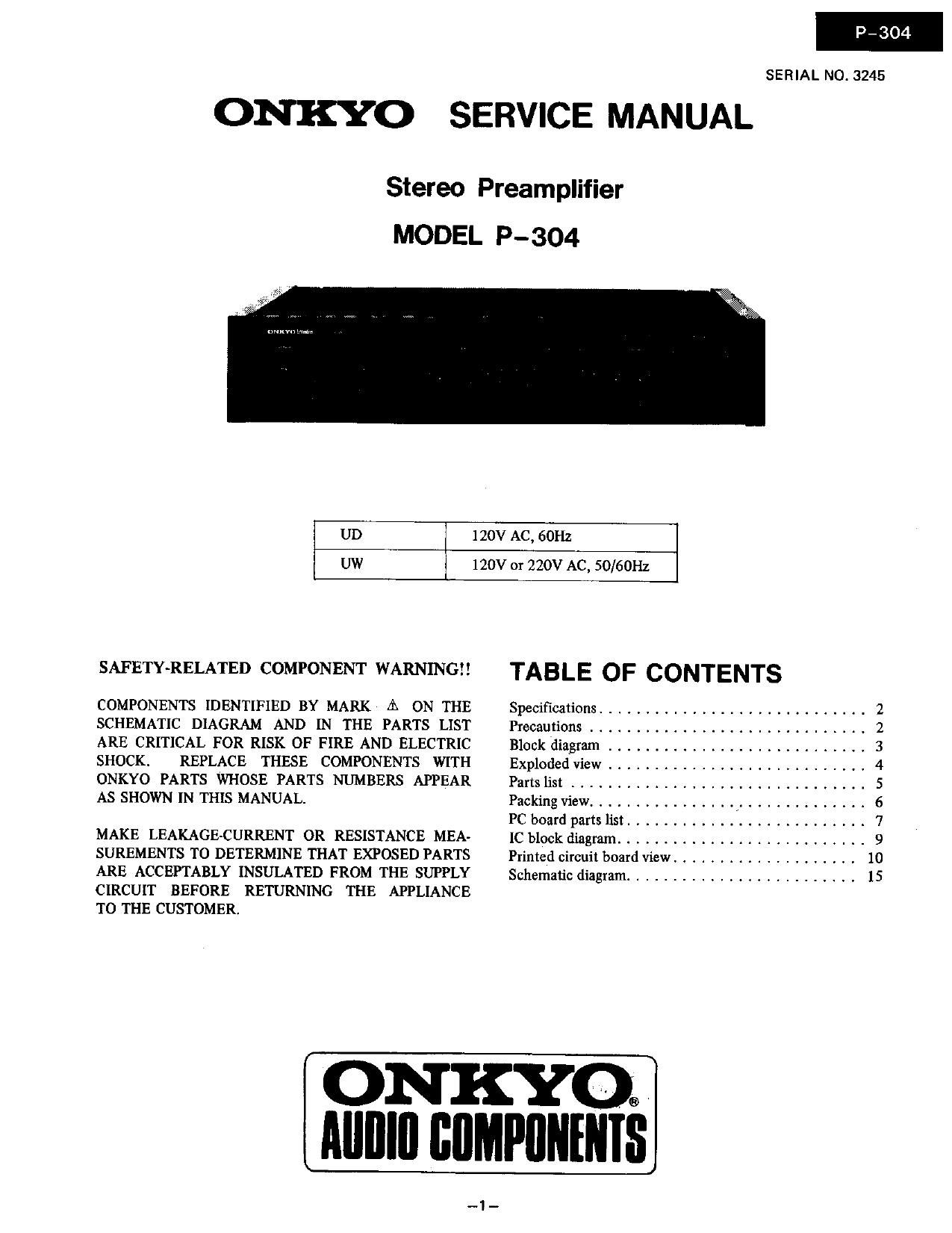 Onkyo P 304 Service Manual