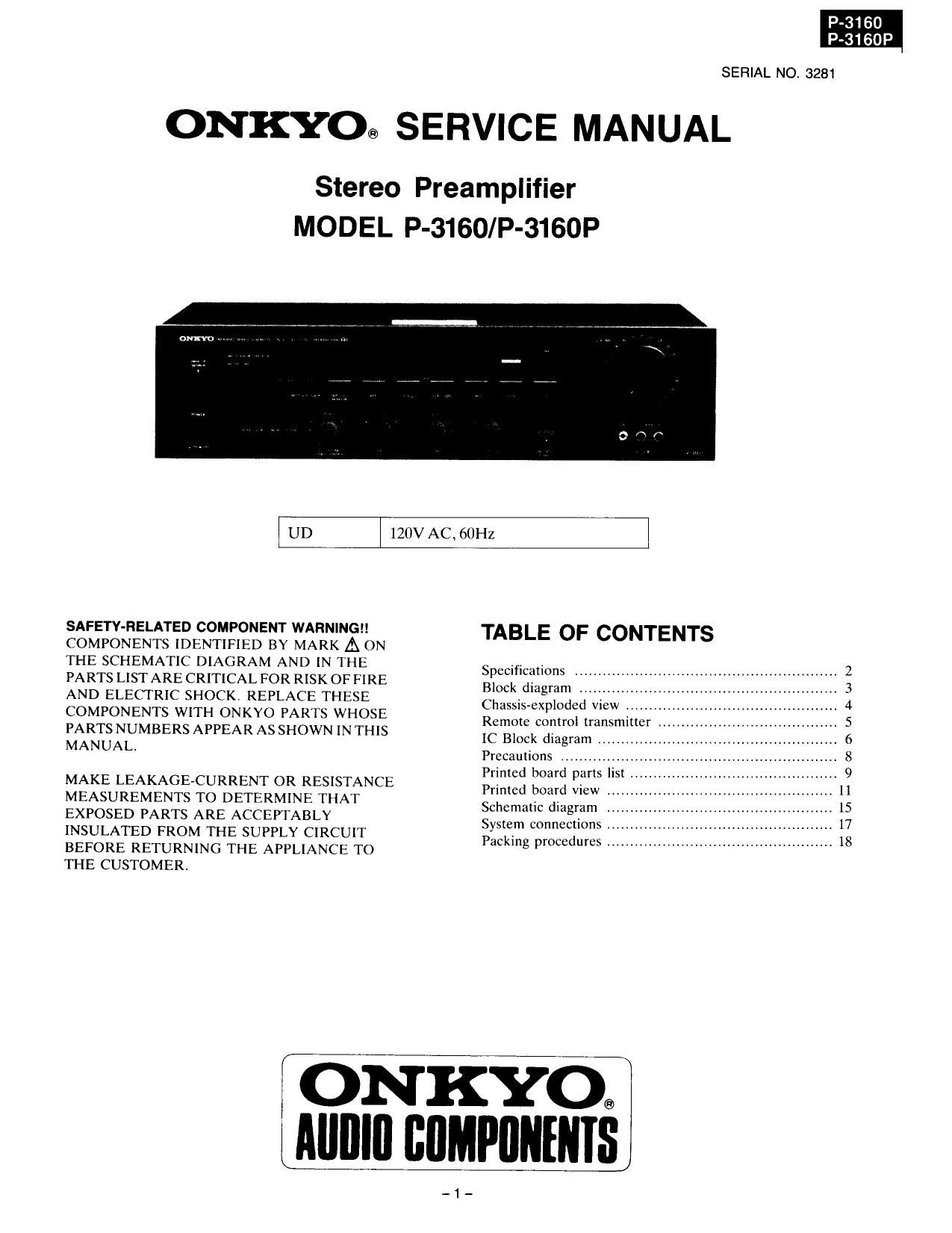 Onkyo P 3160 Service Manual