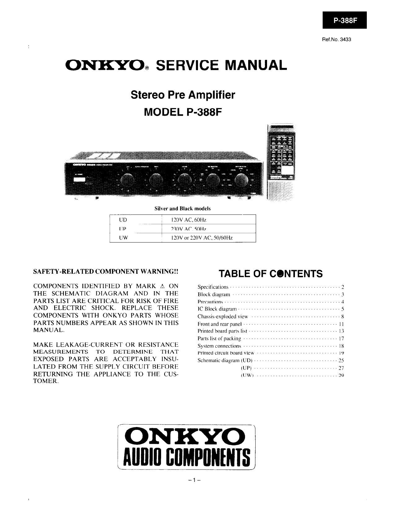 Onkyo P 388 F Service Manual
