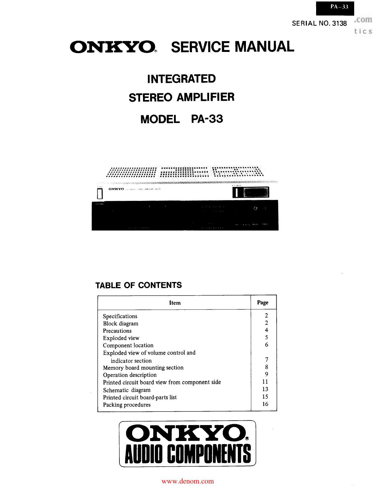Onkyo PA 33 Service Manual