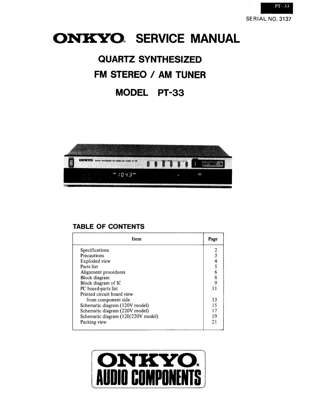Onkyo PT 33 Service Manual
