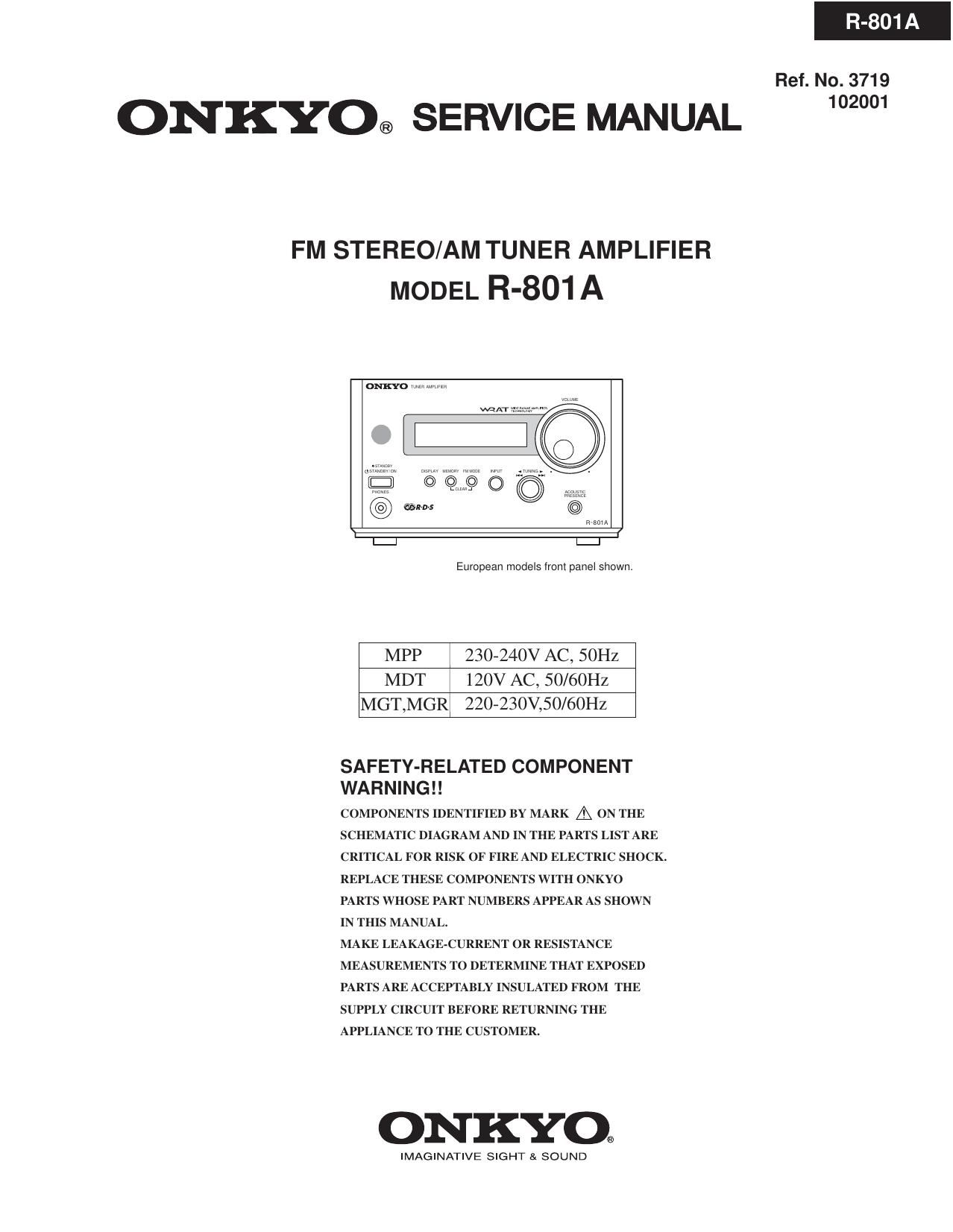 Onkyo R 801 A Service Manual