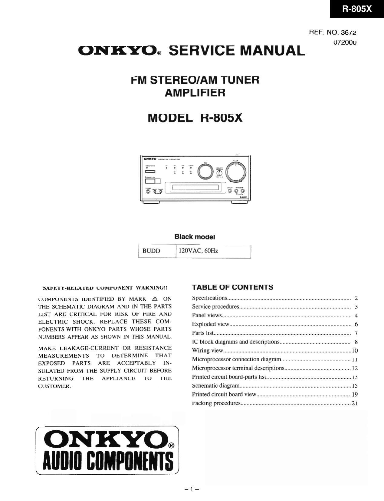 Onkyo R 805 X Service Manual