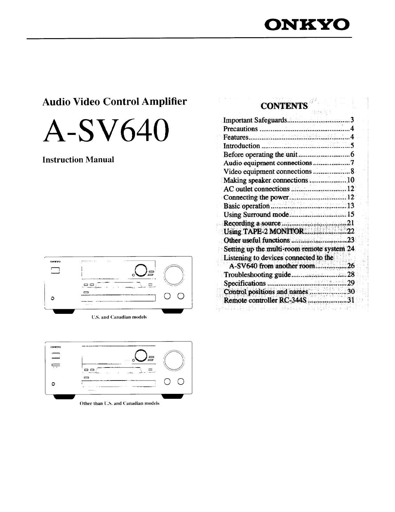 Onkyo SAV 640 Owners Manual