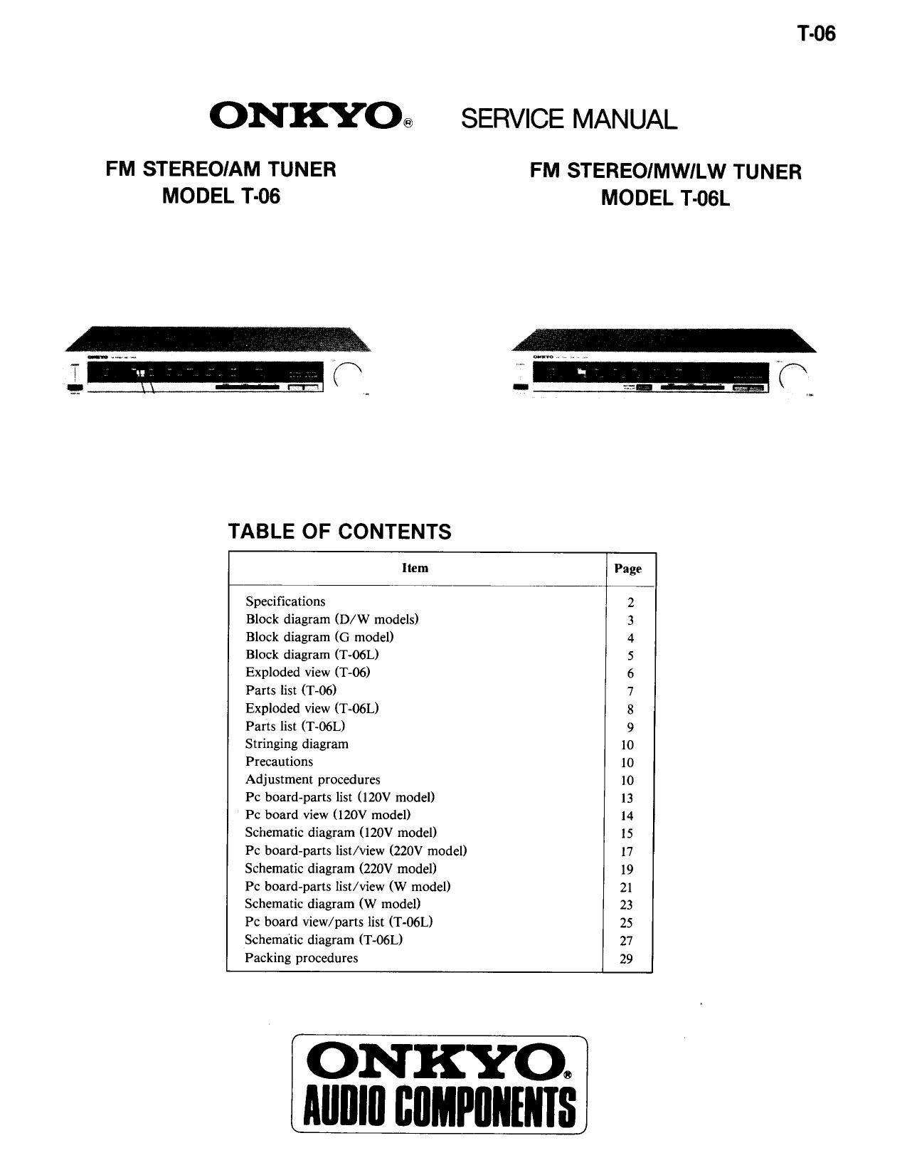 Onkyo T 06 L Service Manual