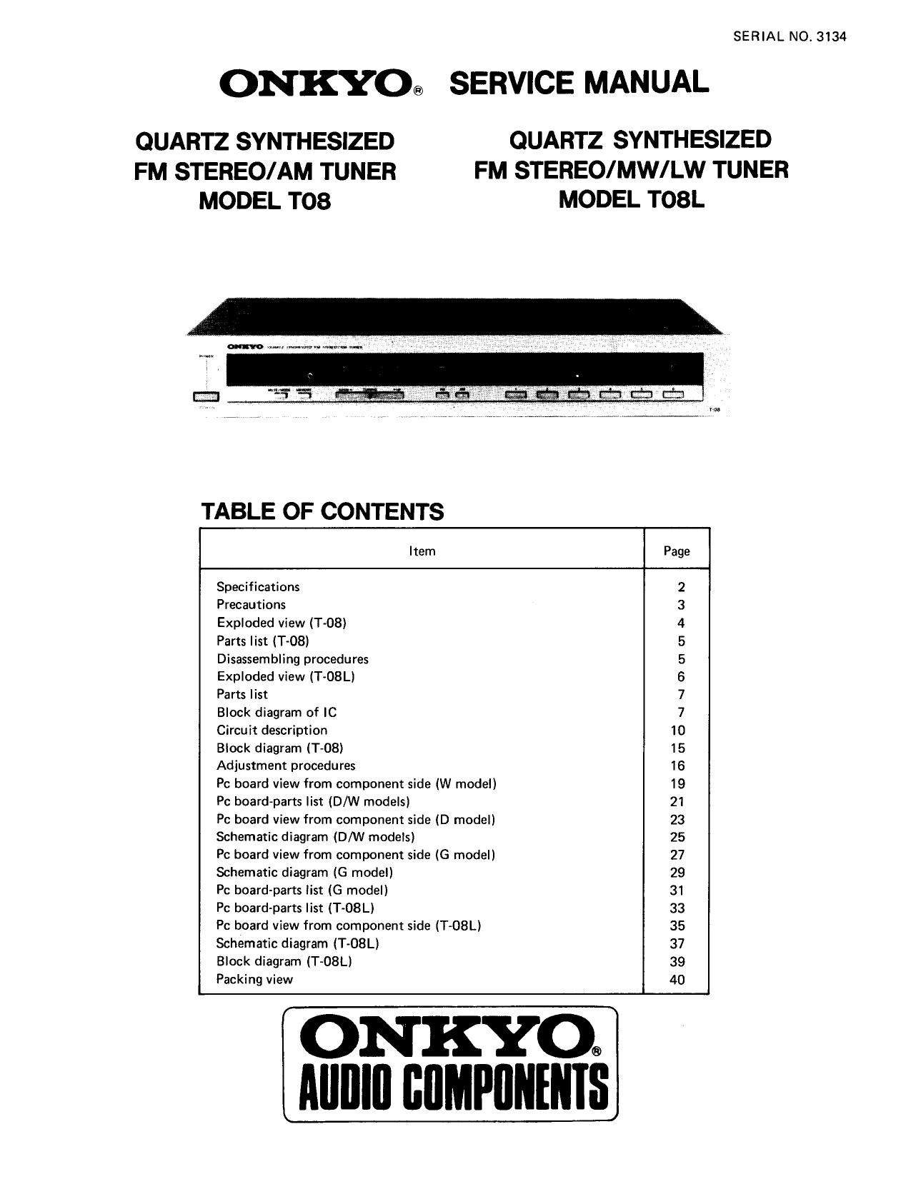 Onkyo T 08 L Service Manual