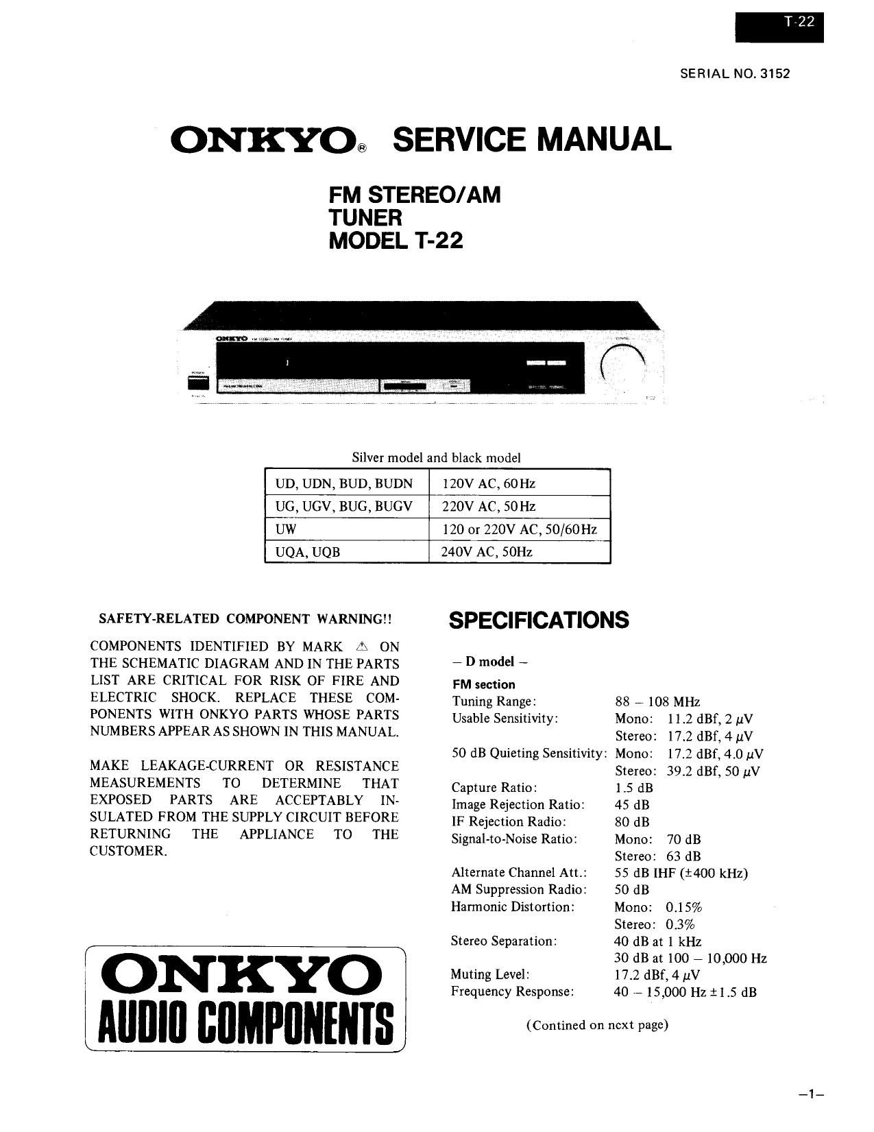 Onkyo T 22 Service Manual