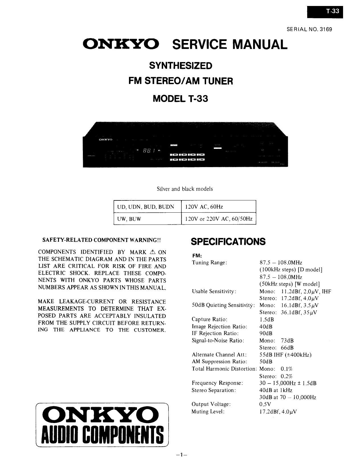 Onkyo T 33 Service Manual