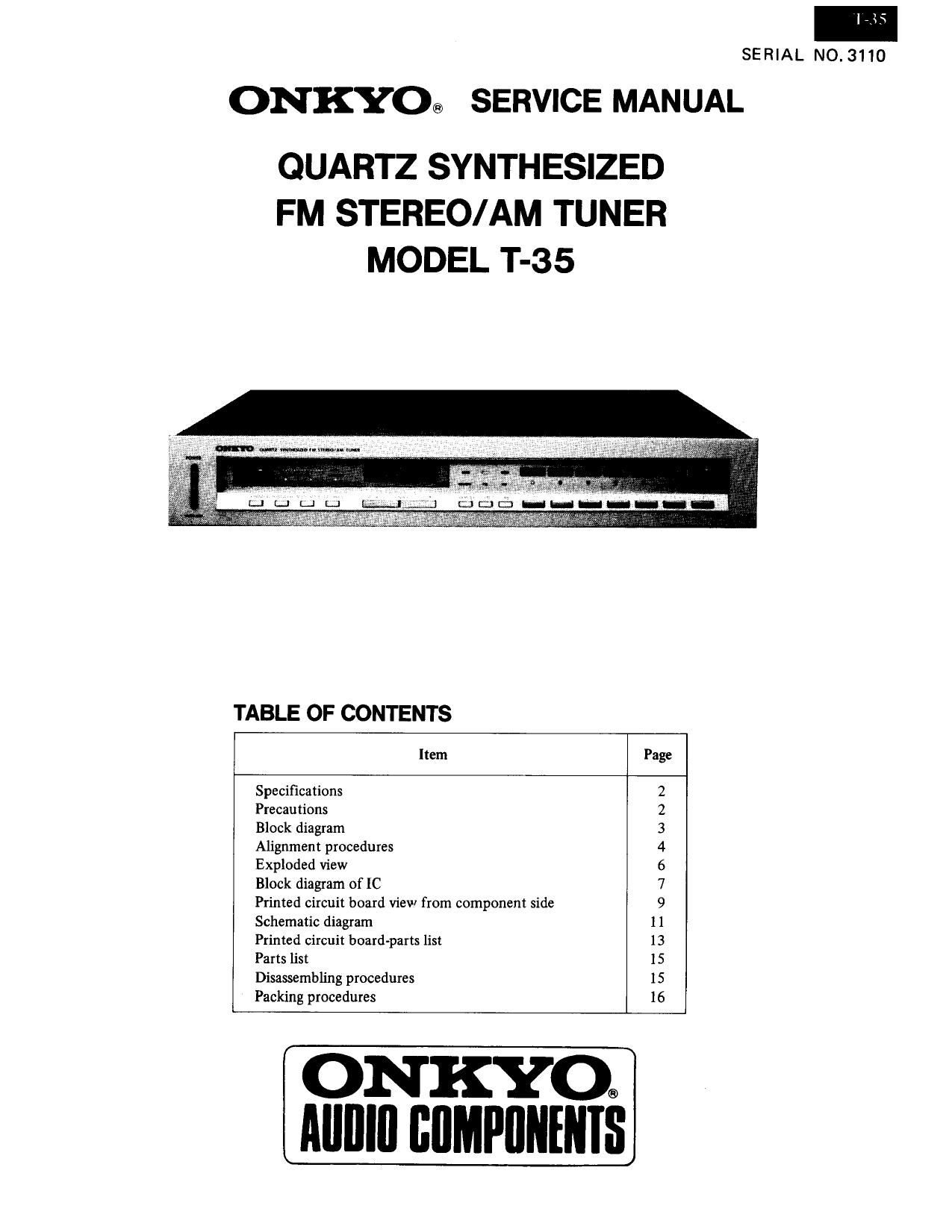 Onkyo T 35 Service Manual
