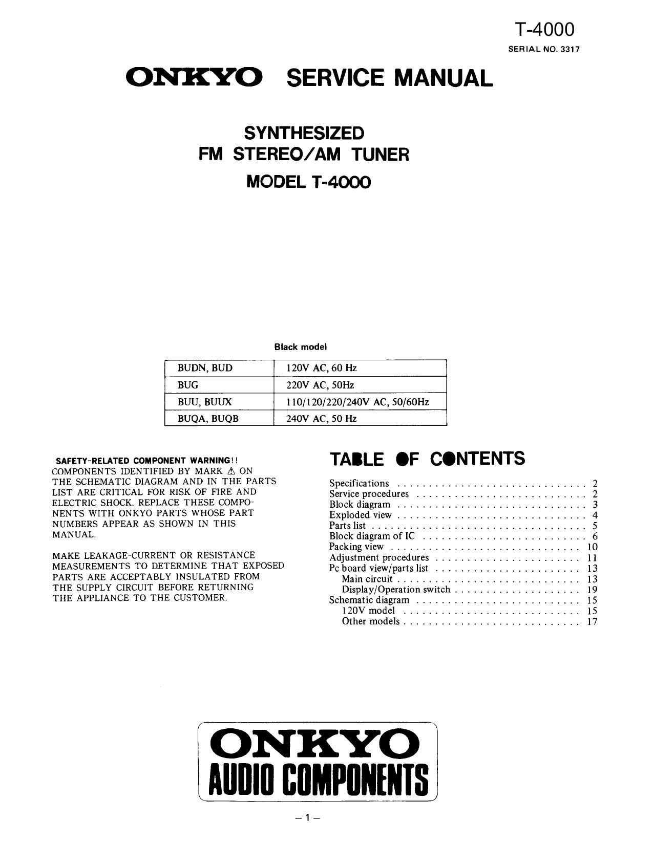Onkyo T 4000 Service Manual