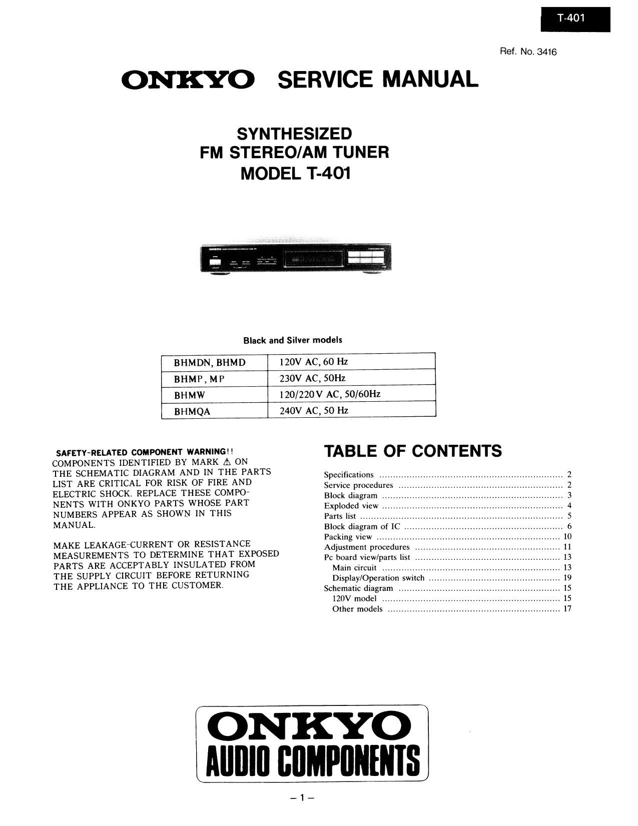 Onkyo T 401 Service Manual
