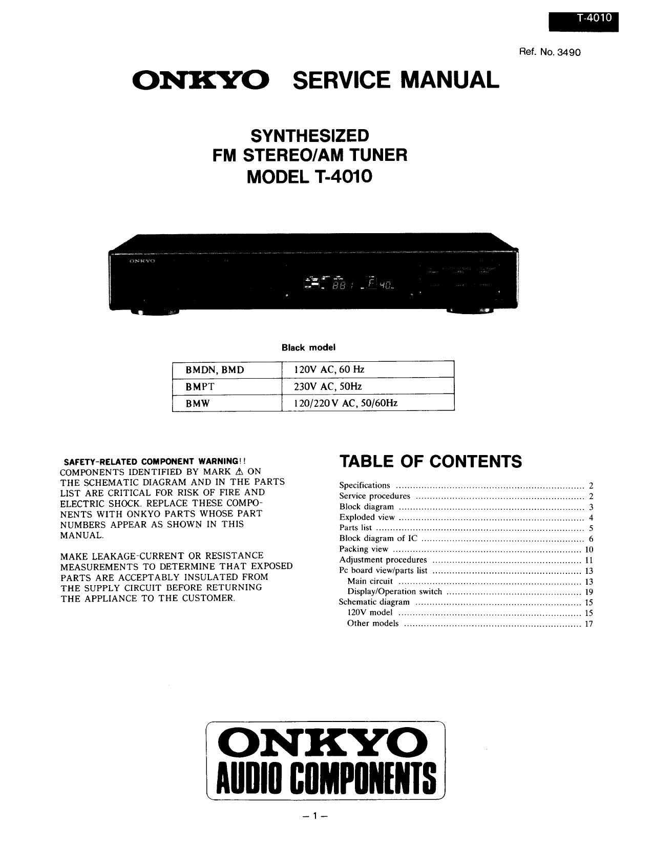 Onkyo T 4010 Service Manual