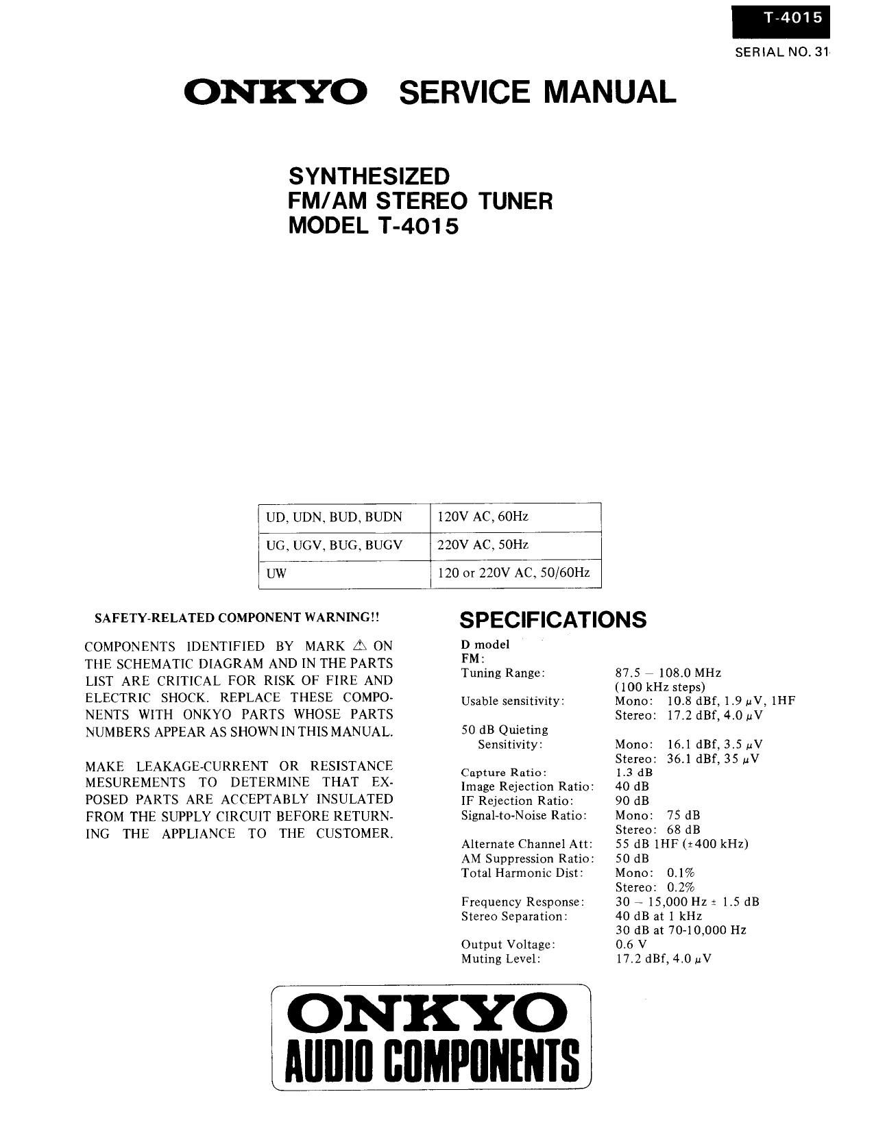 Onkyo T 4015 Service Manual