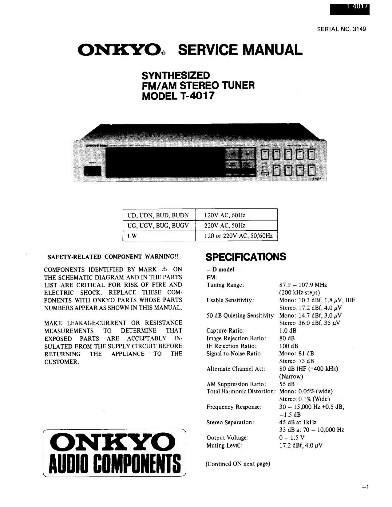 Onkyo T 4017 Service Manual
