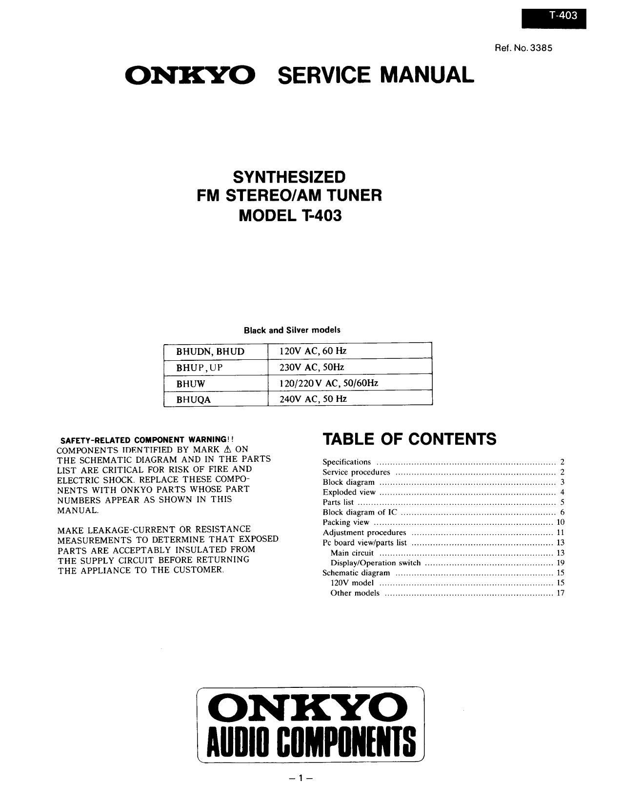 Onkyo T 403 Service Manual