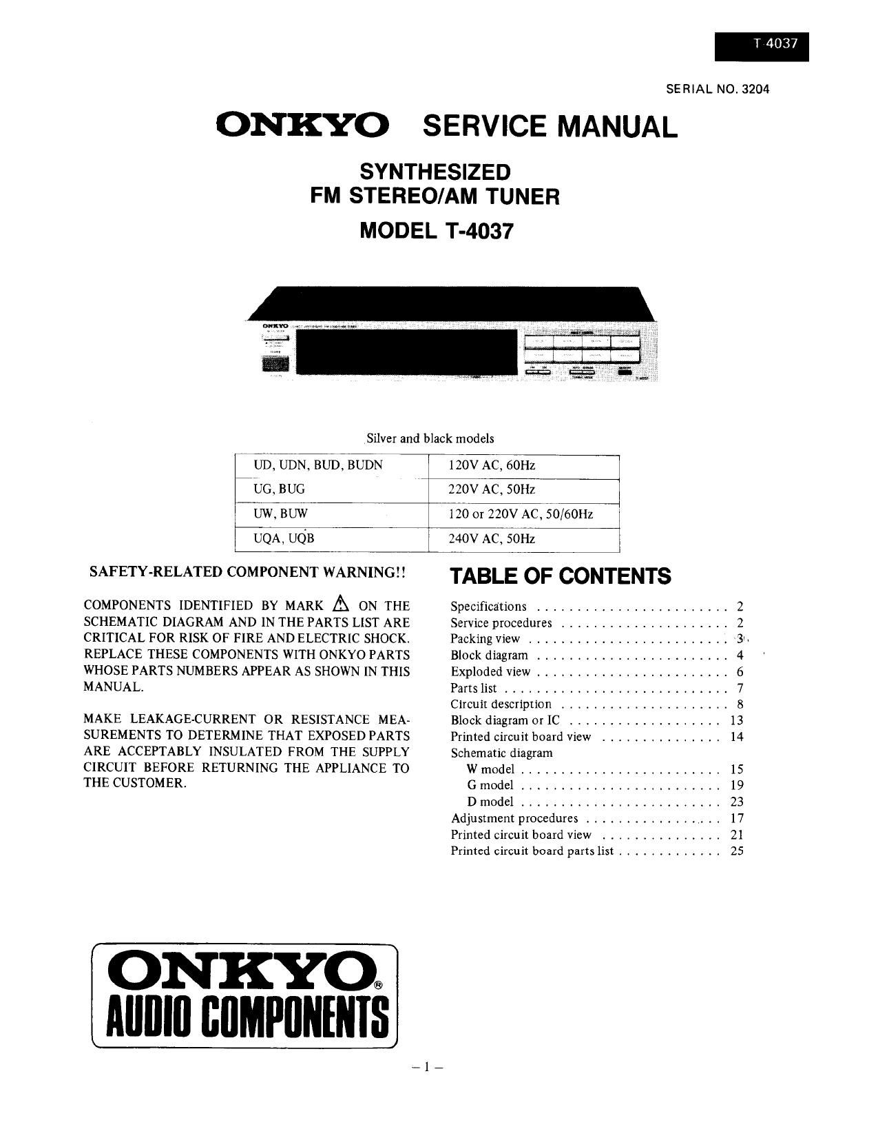 Onkyo T 4037 Service Manual