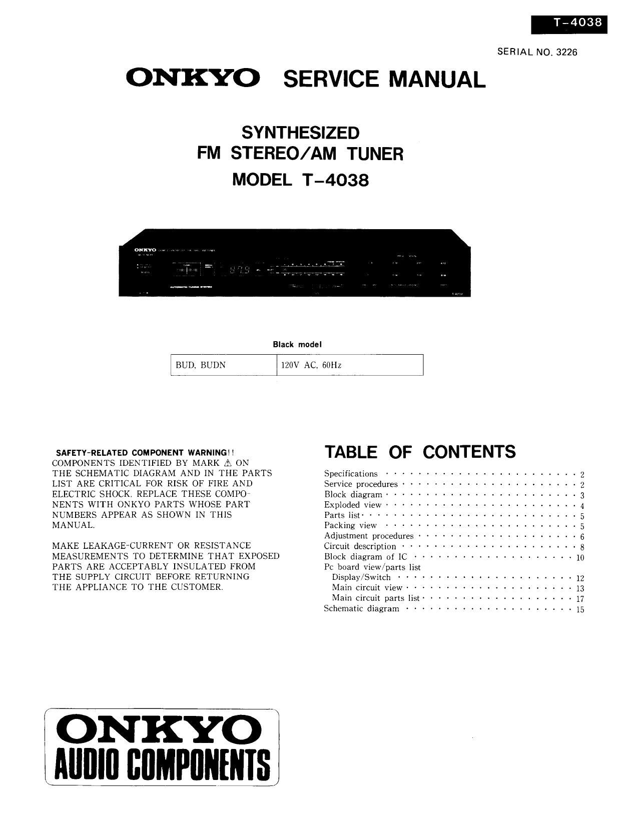 Onkyo T 4038 Service Manual