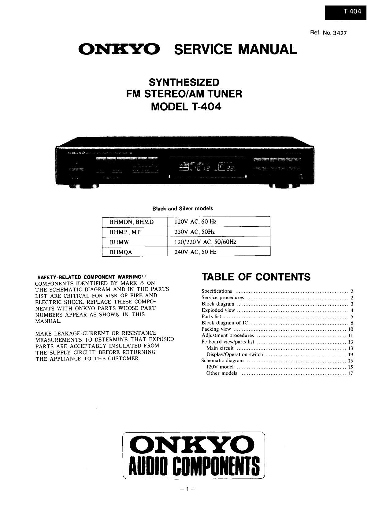 Onkyo T 404 Service Manual