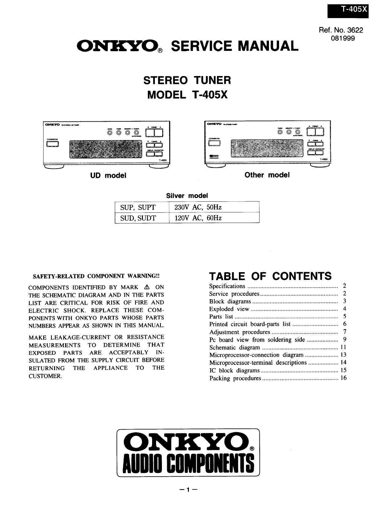 Onkyo T 405 X Service Manual