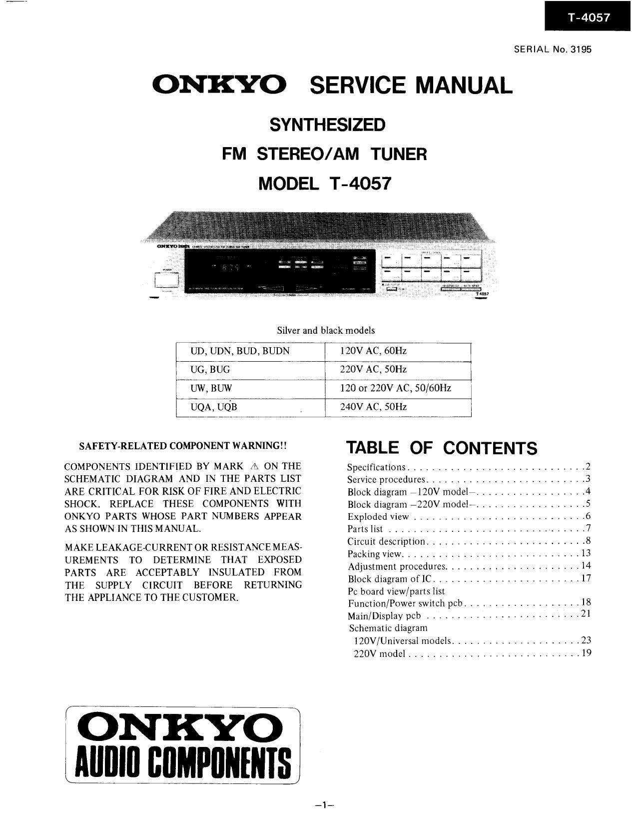Onkyo T 4057 Service Manual