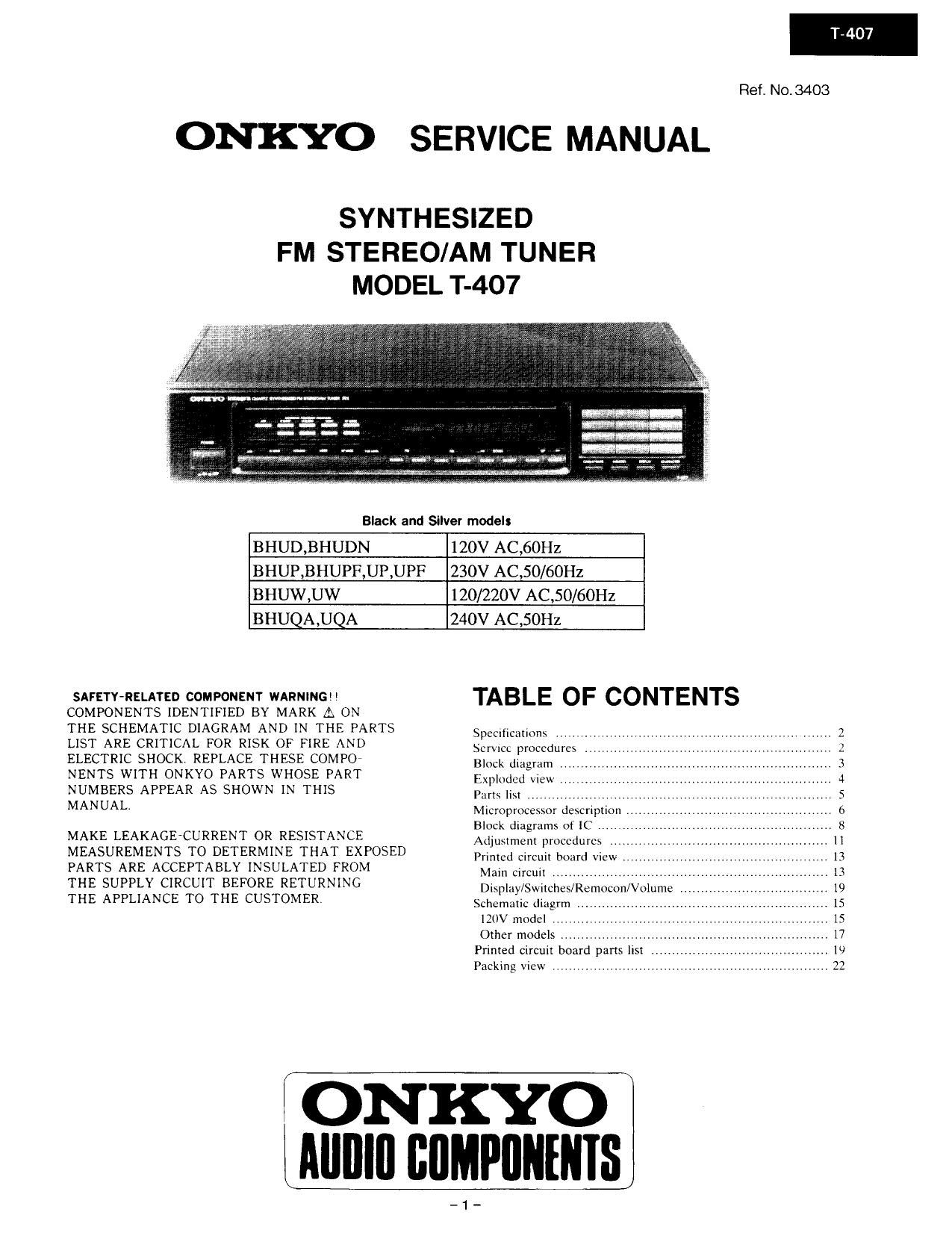 Onkyo T 407 Service Manual