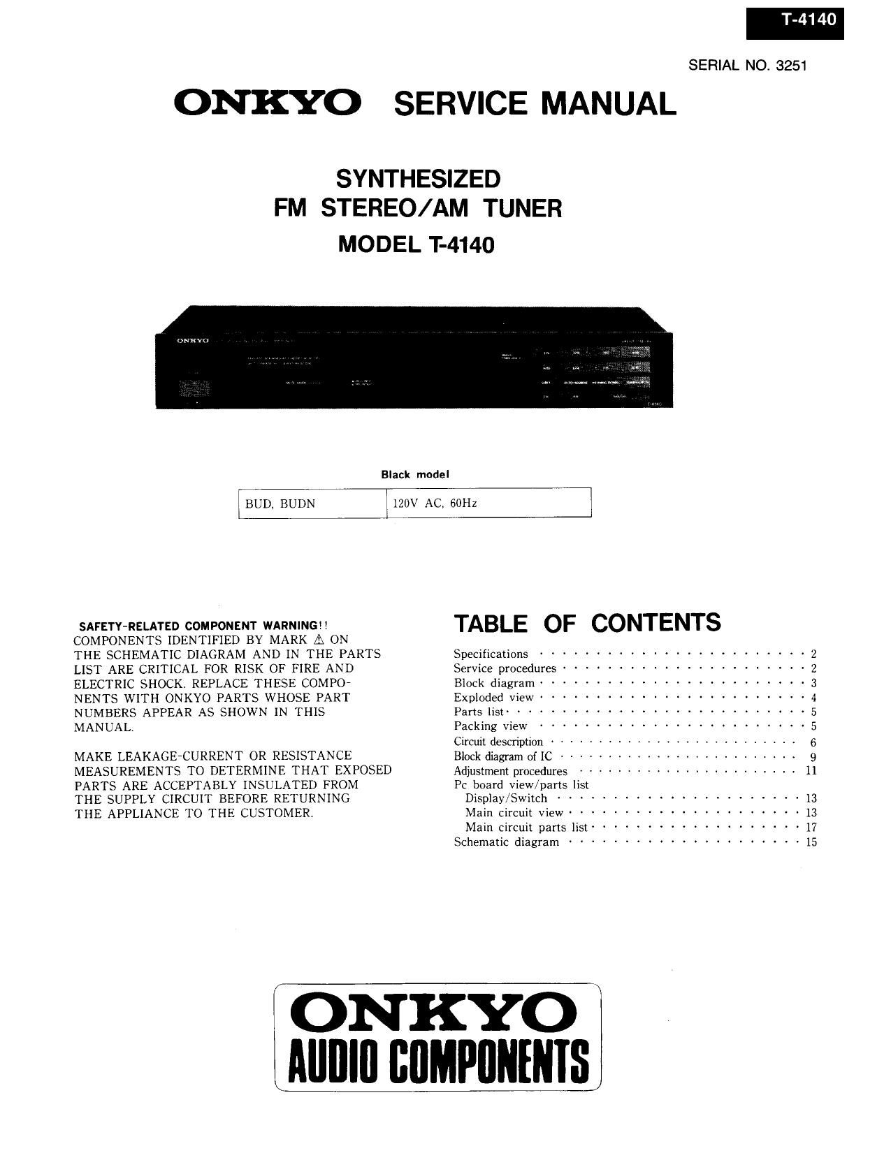 Onkyo T 4140 Service Manual