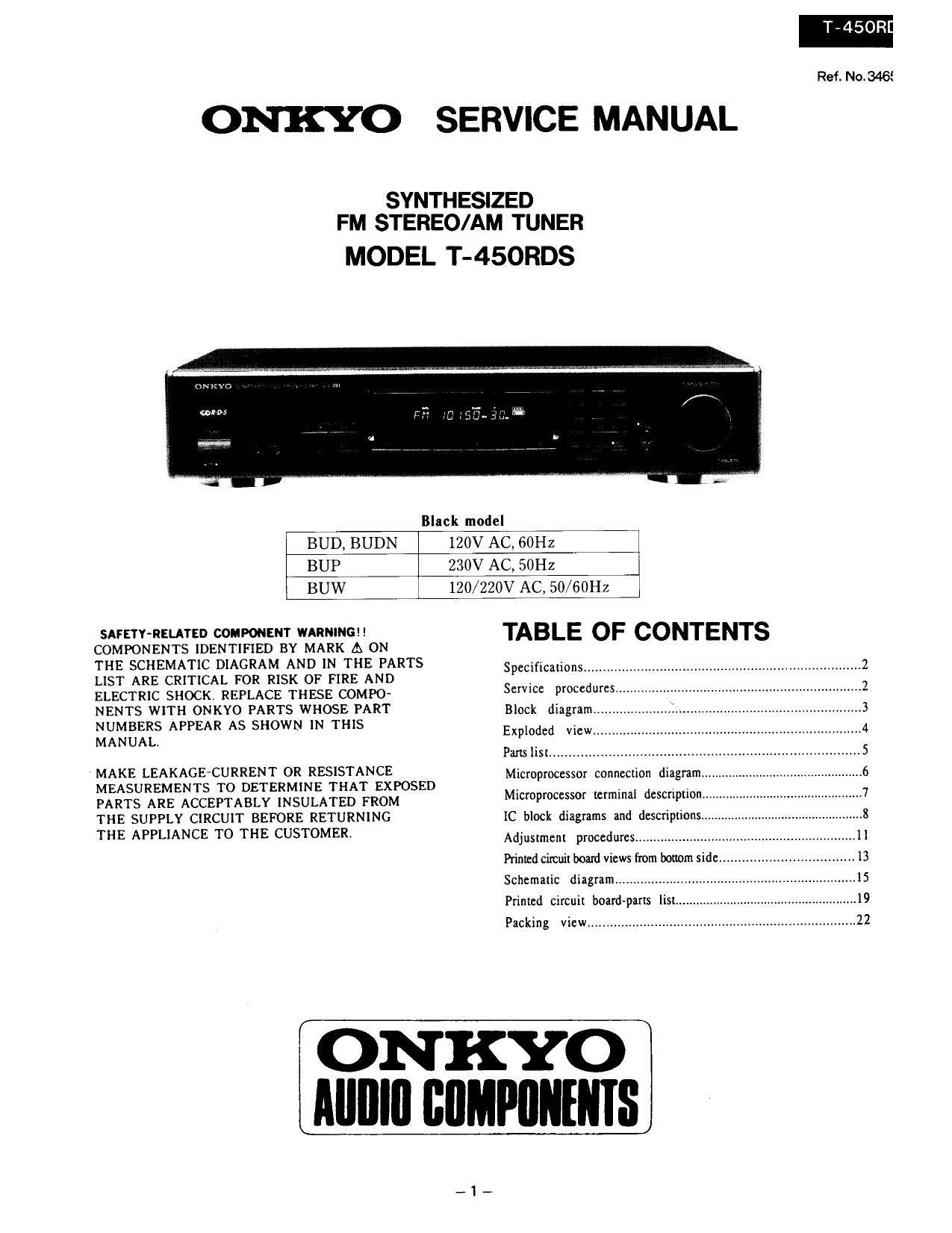 Onkyo T 450 RDS Service Manual