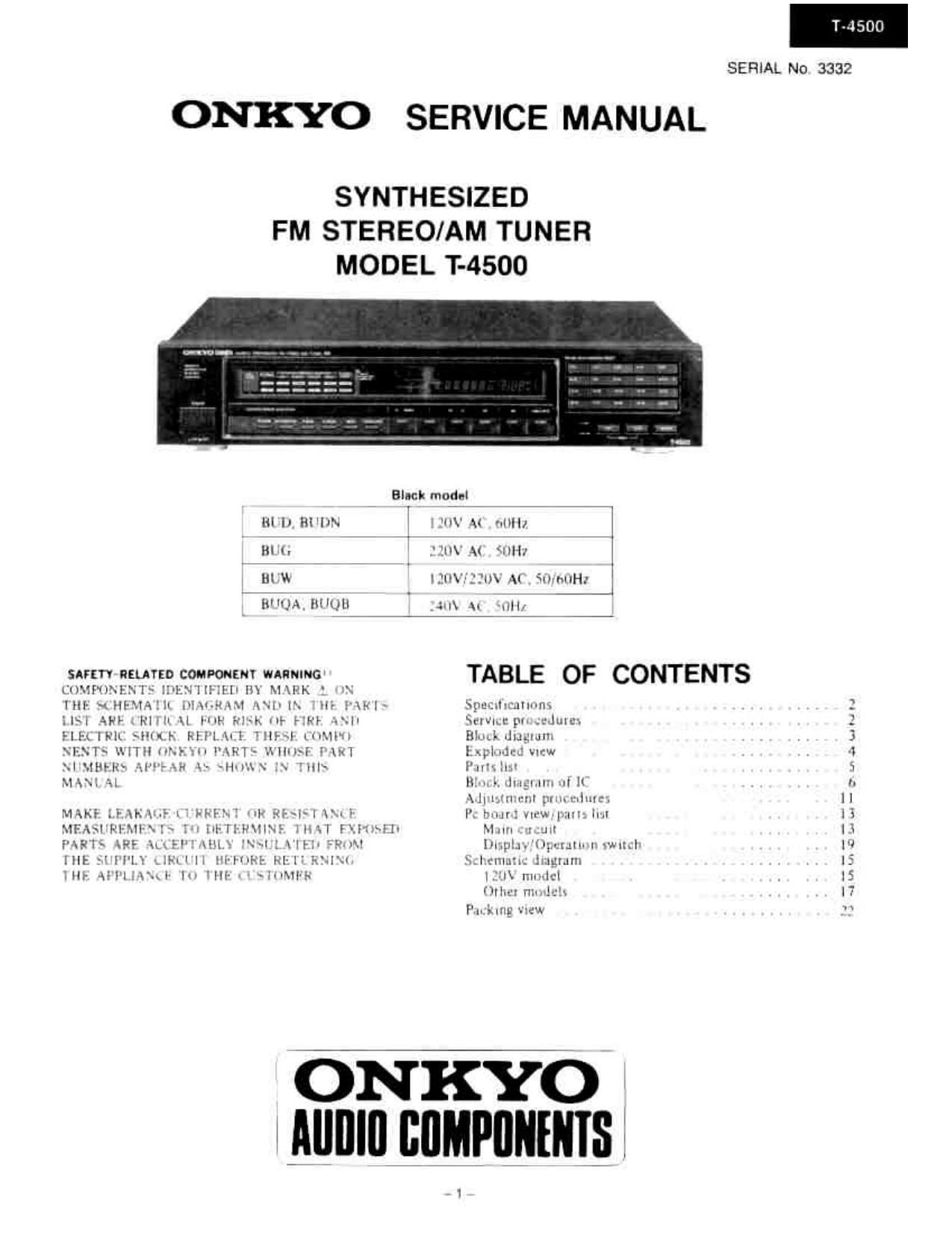 Onkyo T 4500 Service Manual