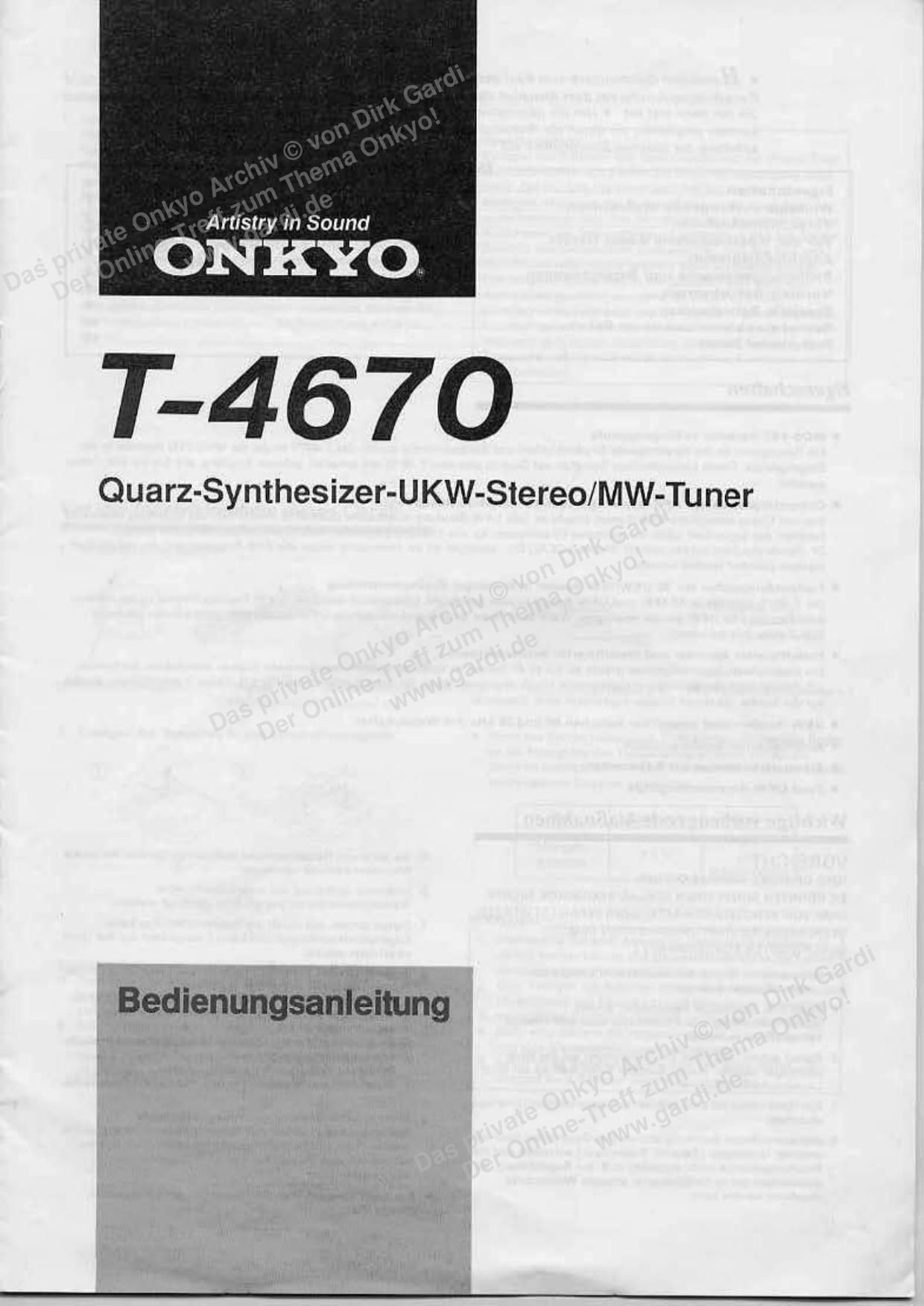 Onkyo T 4670 Owners Manual