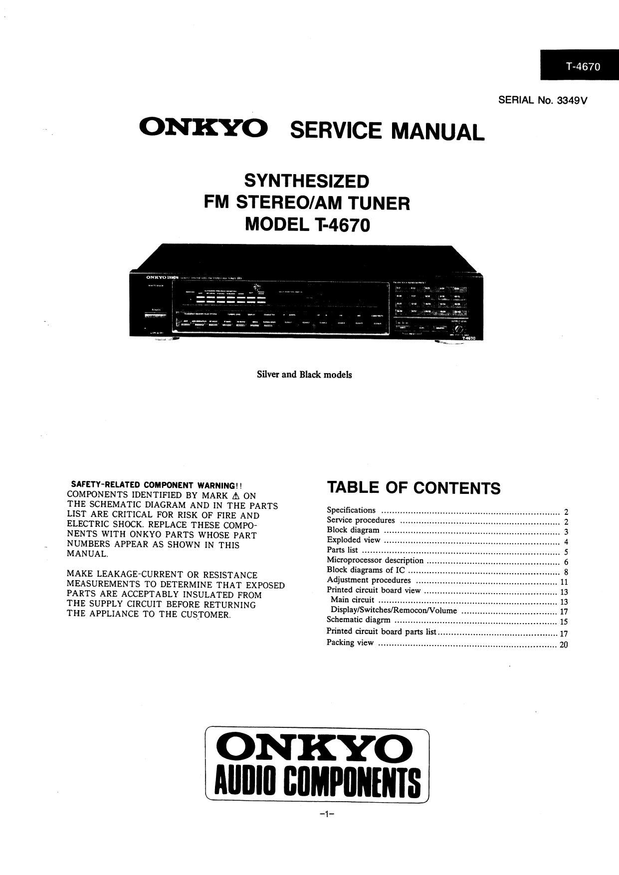 Onkyo T 4670 Service Manual