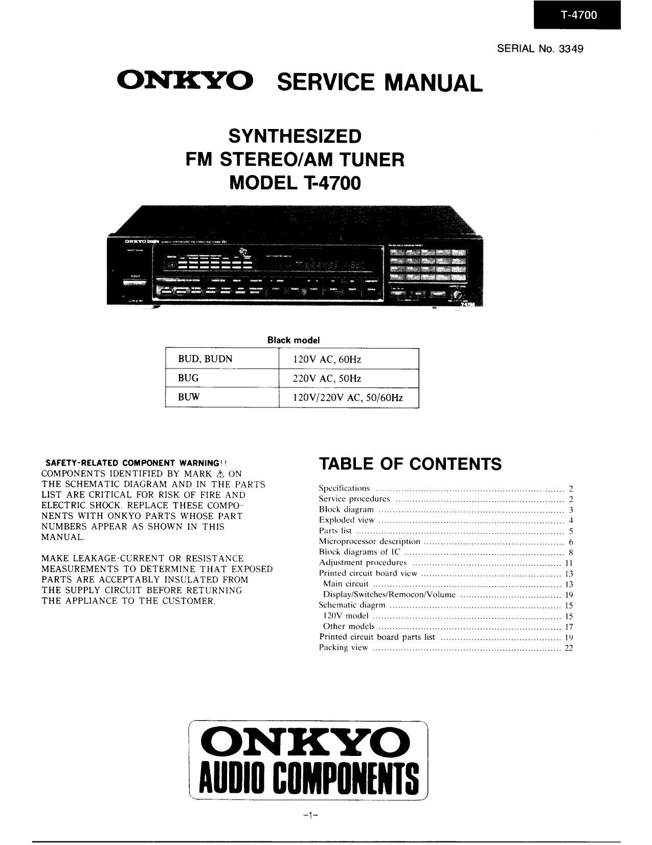 Onkyo T 4700 Service Manual