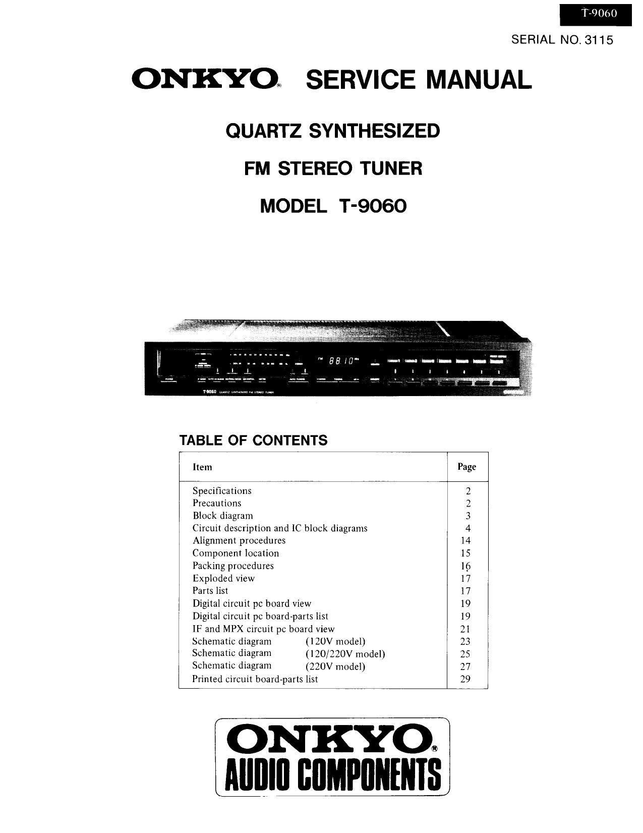 Onkyo T 9060 Service Manual
