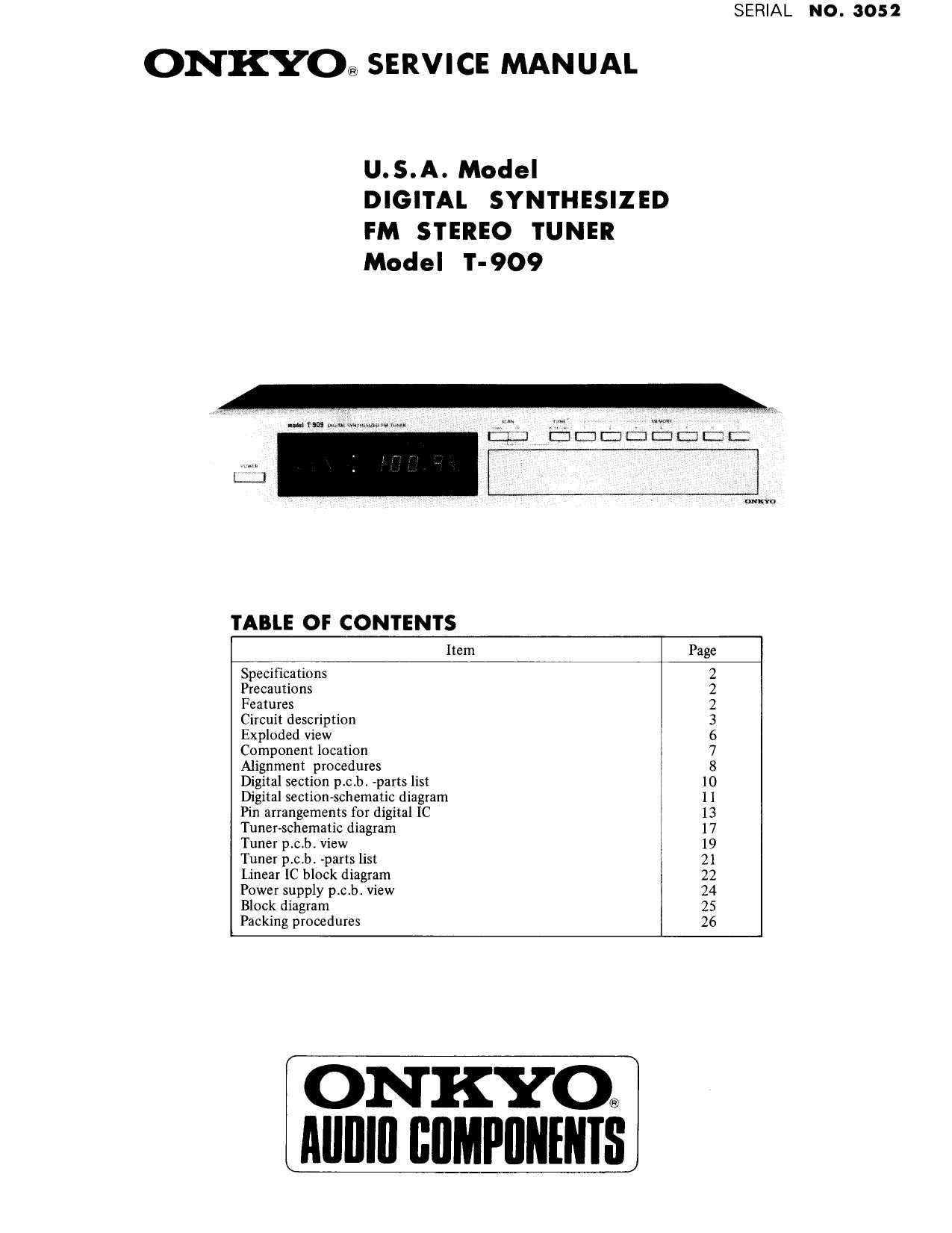 Onkyo T 909 Service Manual