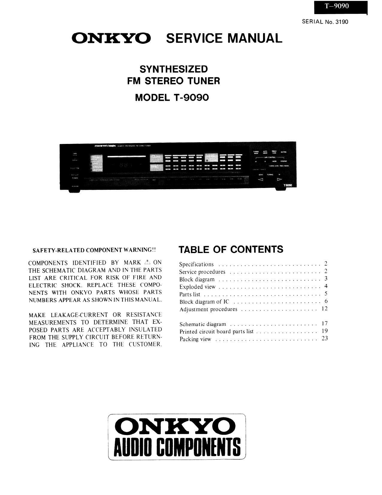 Onkyo T 9090 Service Manual