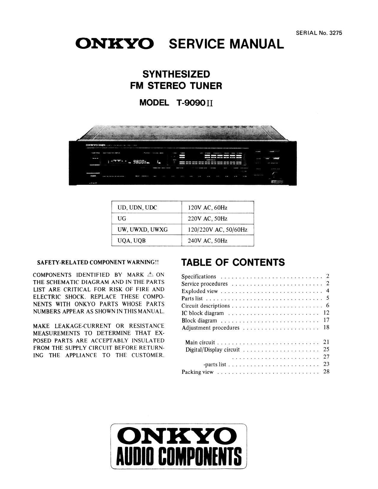 Onkyo T 9090 Mk2 Service Manual