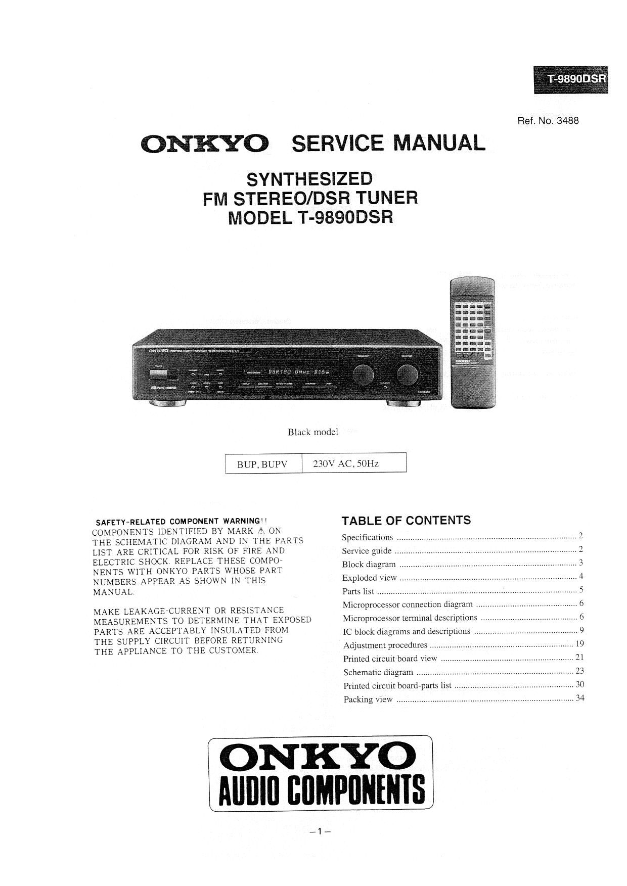 Onkyo T 9890 DSR Service Manual