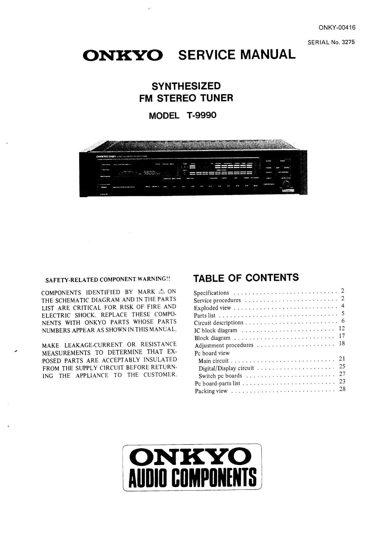 Onkyo T 9990 Service Manual
