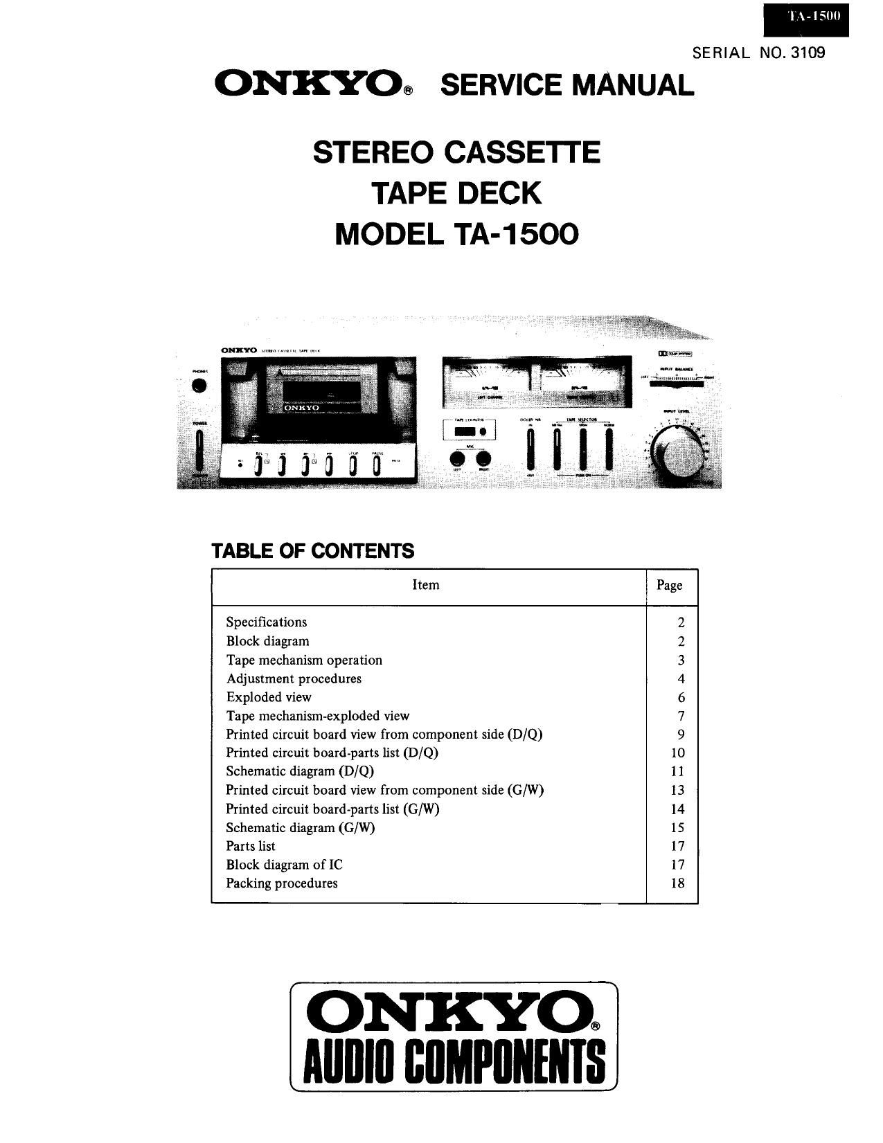 Onkyo TA 1500 Service Manual