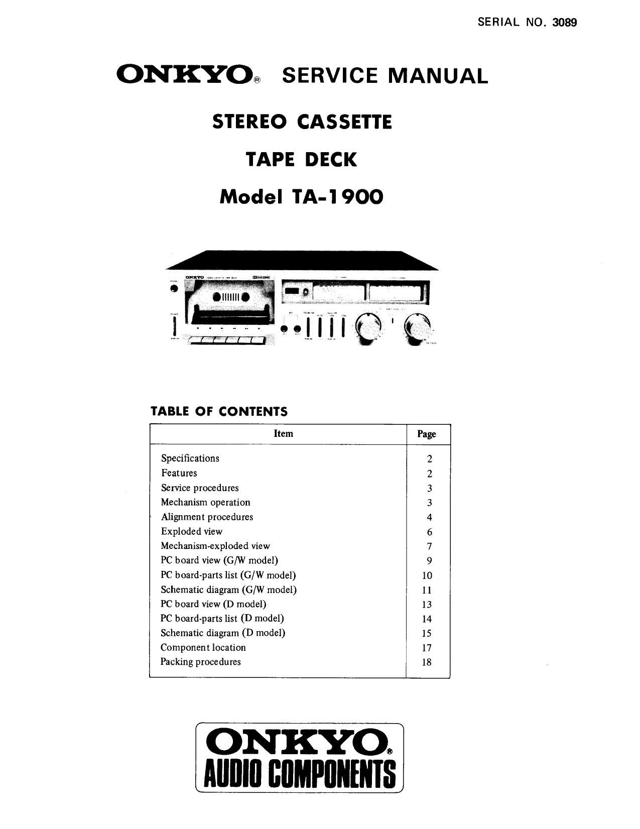 Onkyo TA 1900 Service Manual