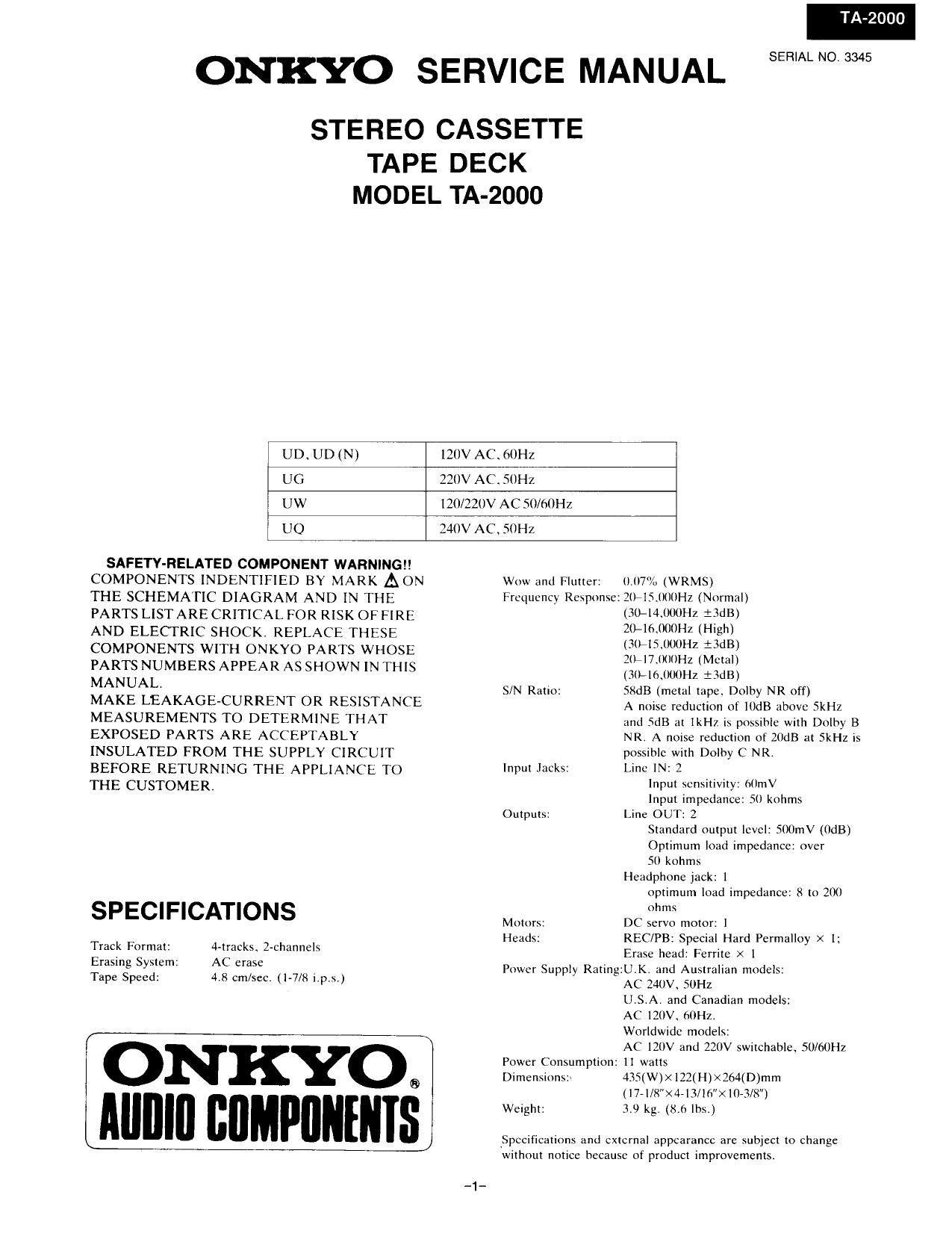 Onkyo TA 2000 Service Manual