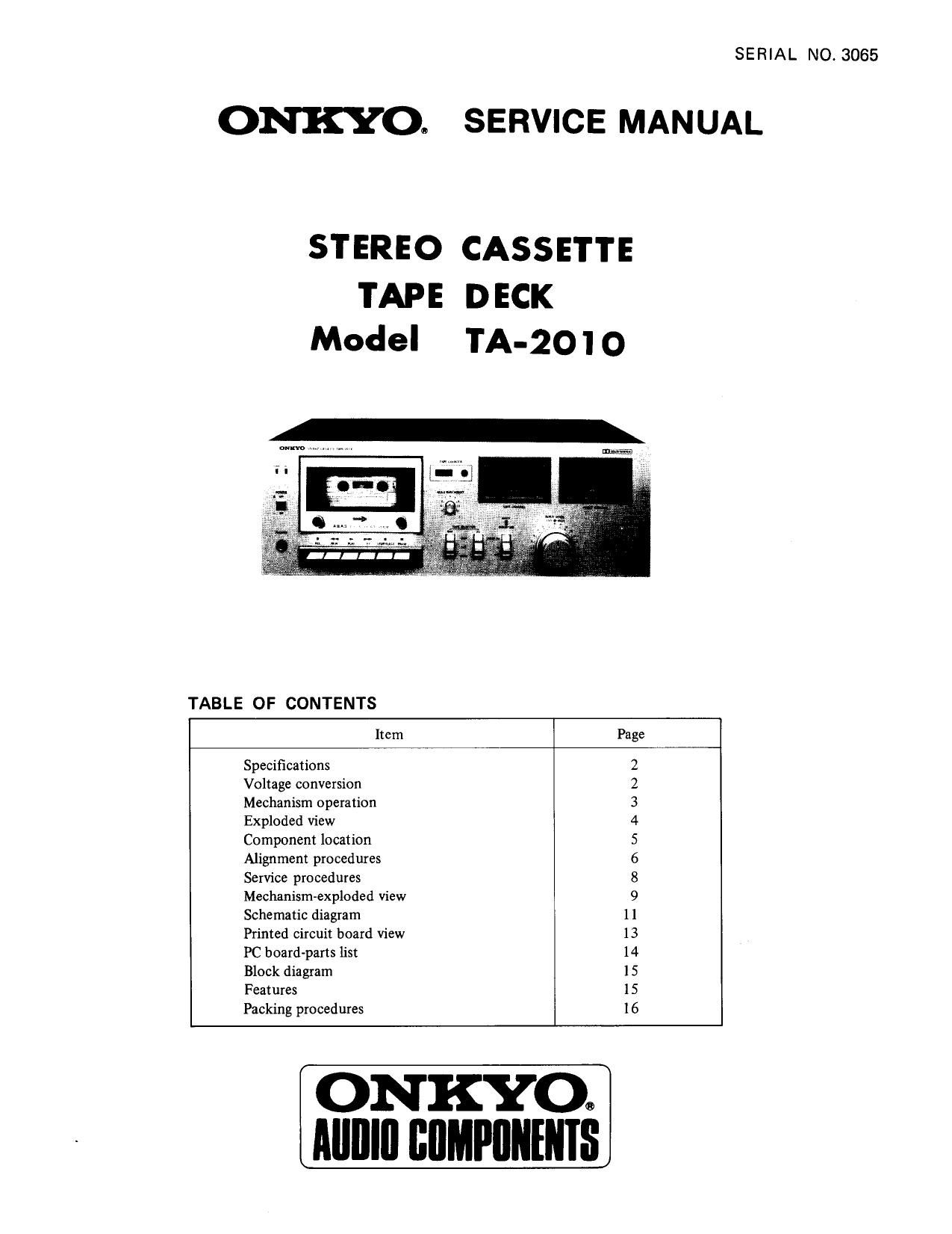 Onkyo TA 2010 Service Manual