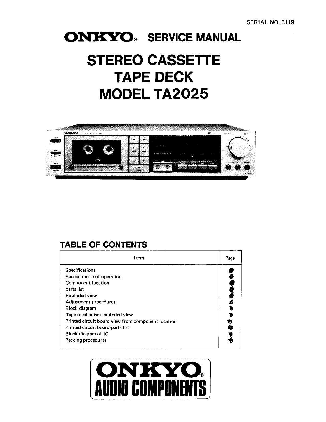 Onkyo TA 2025 Service Manual