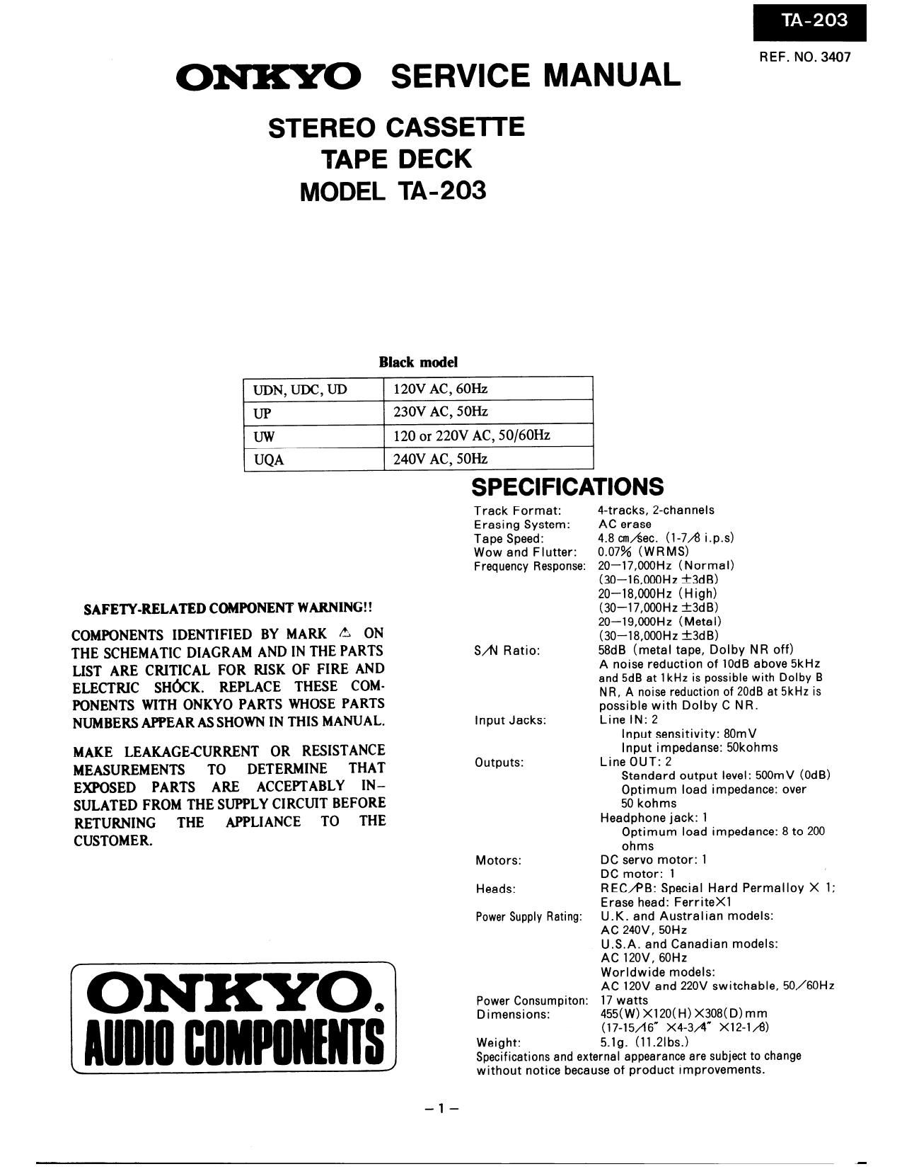Onkyo TA 203 Service Manual