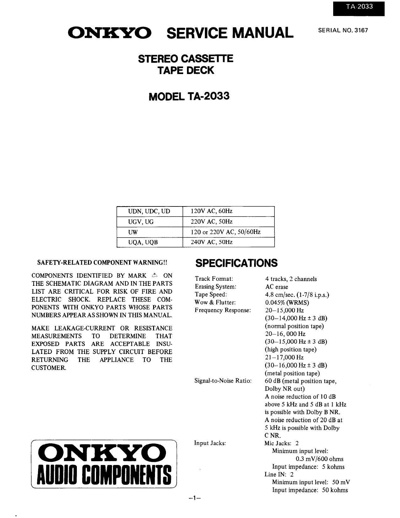 Onkyo TA 2033 Service Manual