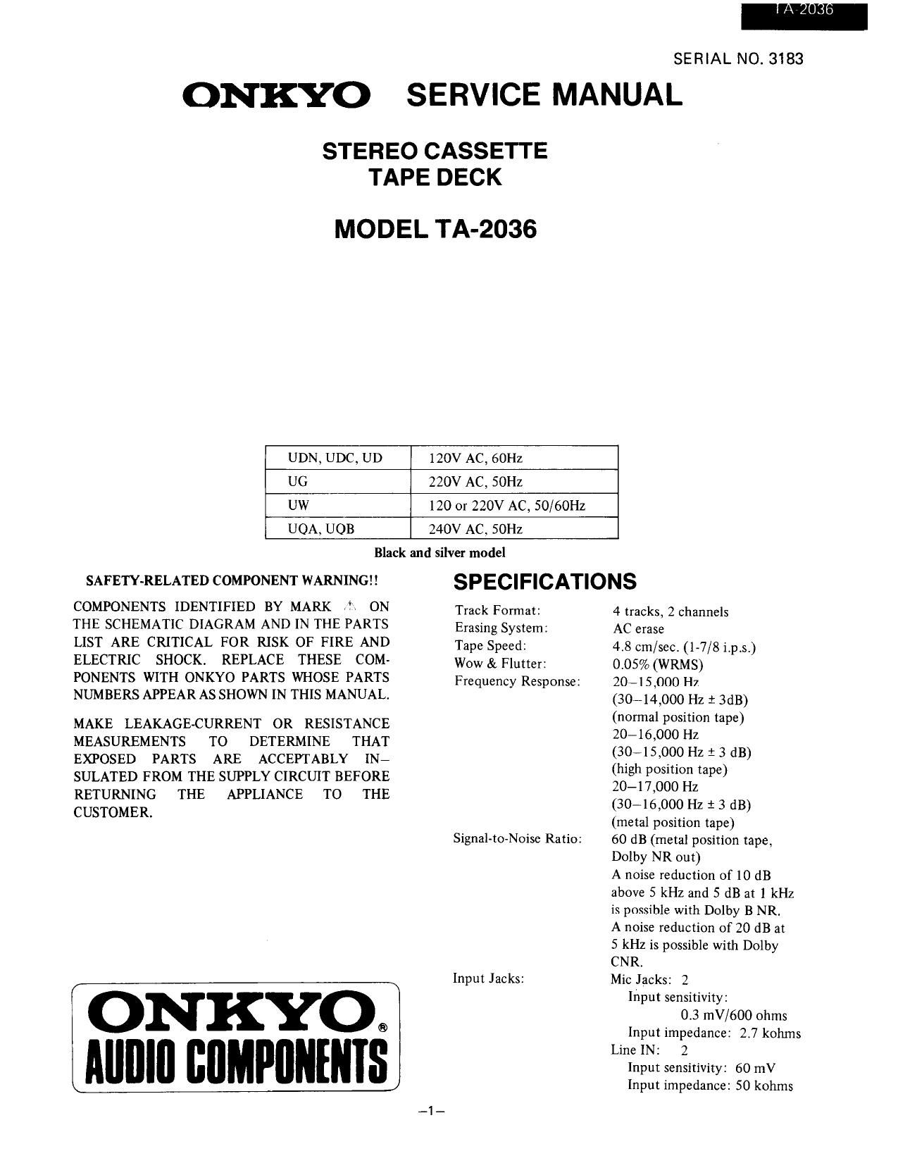 Onkyo TA 2036 Service Manual