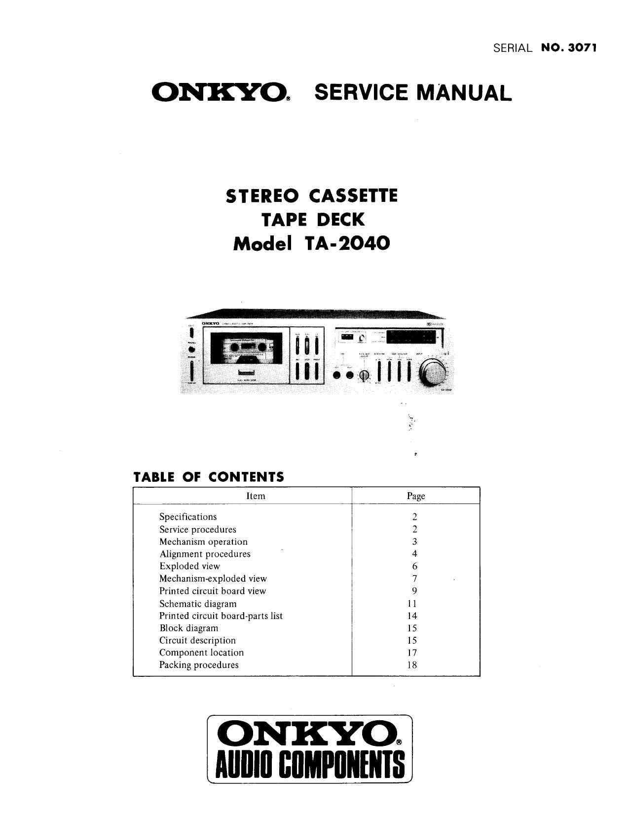 Onkyo TA 2040 Service Manual