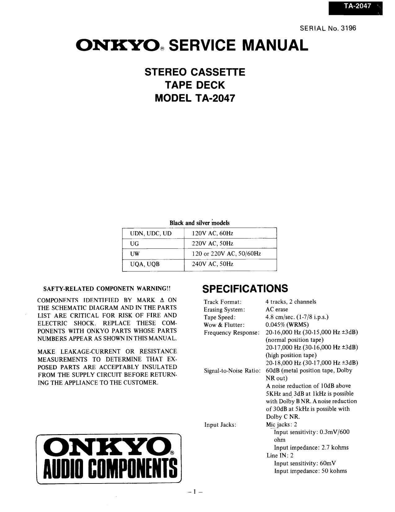 Onkyo TA 2047 Service Manual